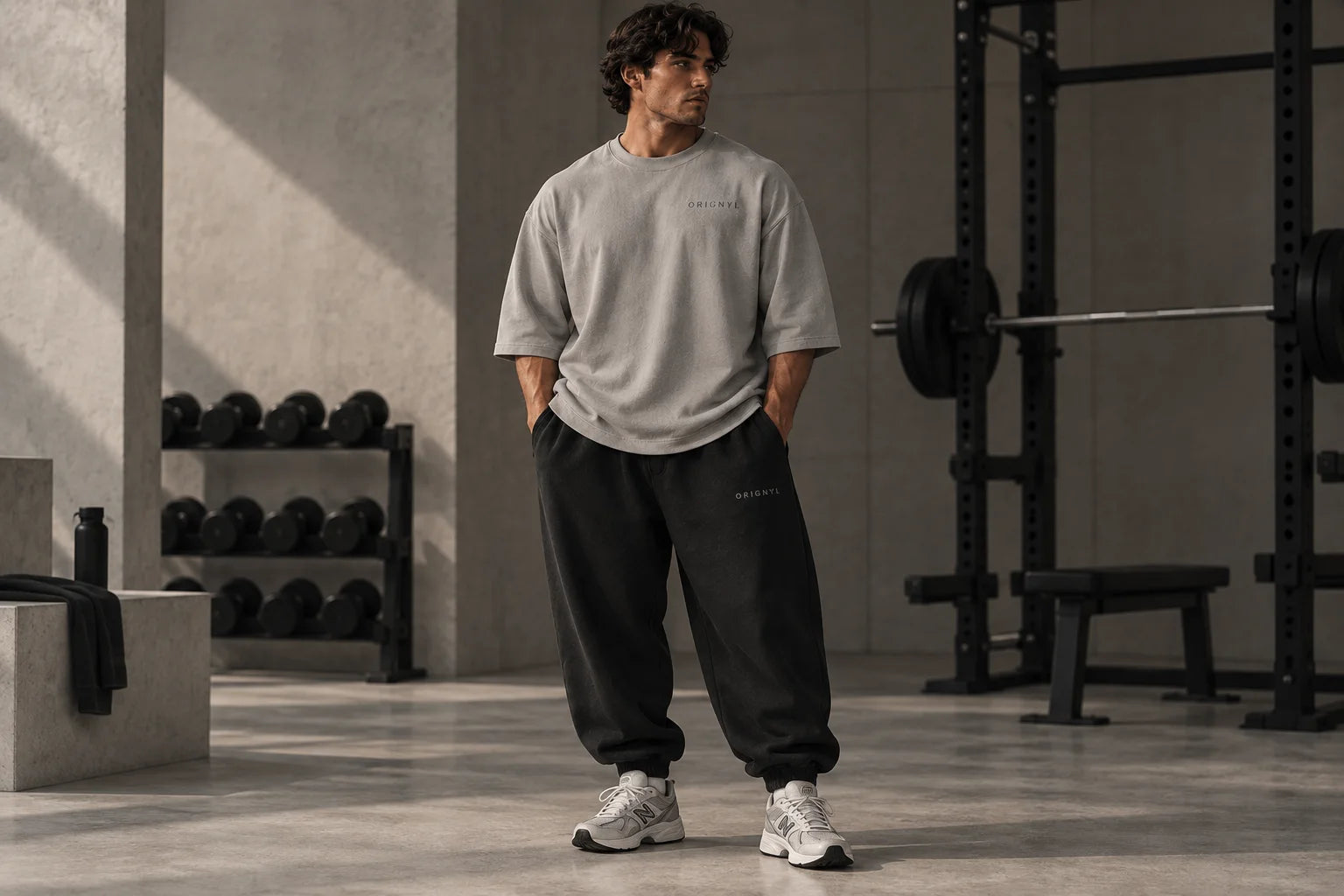 Washed black baggy joggers with ribbed ankle cuffs